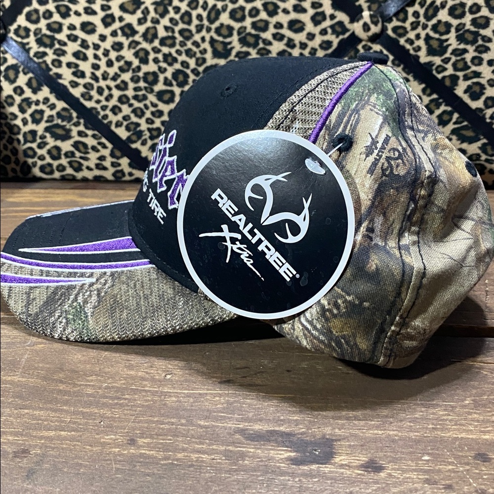 Realtree Xtra Hoosier Racing Tire Camouflage Hat with Black & Purple Details NWT - Picture 7 of 12